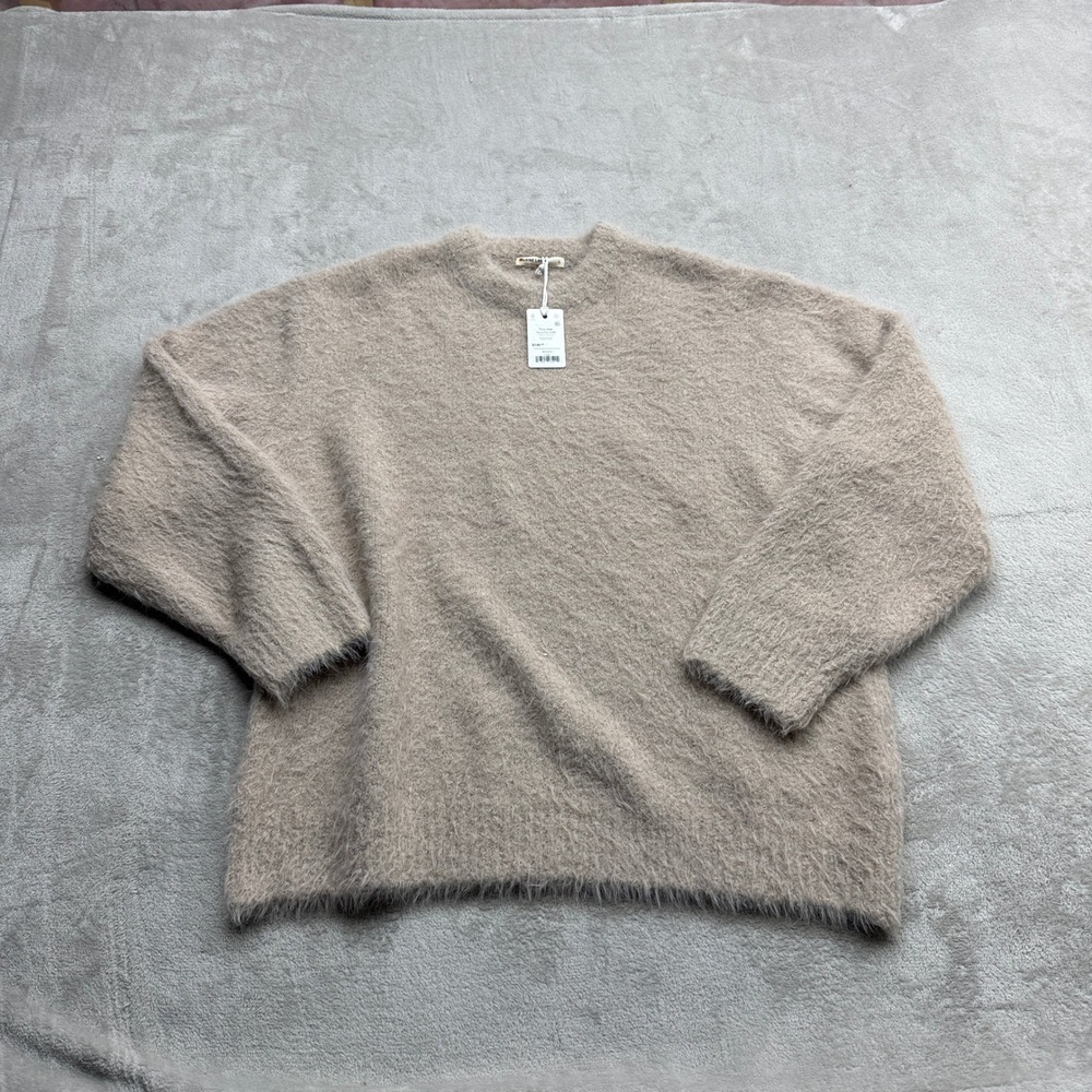 Marine Layer Teddy Eyelash Crewneck Sweater Women's Large Mushroom Fuzzy Hygge